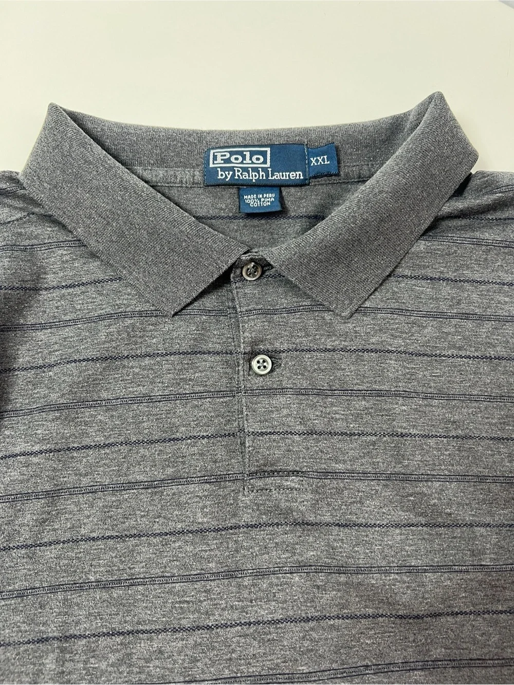 Polo by Ralph Lauren Men’s XXL Gray Striped Pima Cotton Long Sleeve Polo Shirt